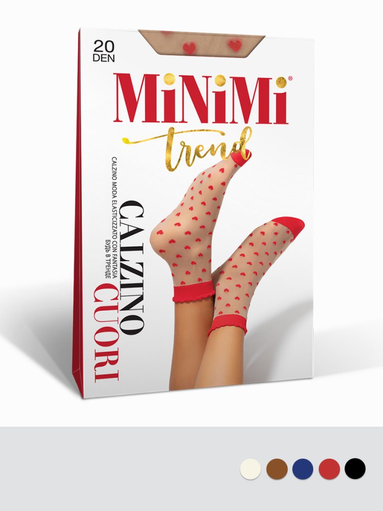 Носки женские Minimi Cuori 20 den с сердечками, ажурная резинка