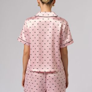 Пижама OMSA Pink Love рубашка укороченная и шорты, искусственный шёлк