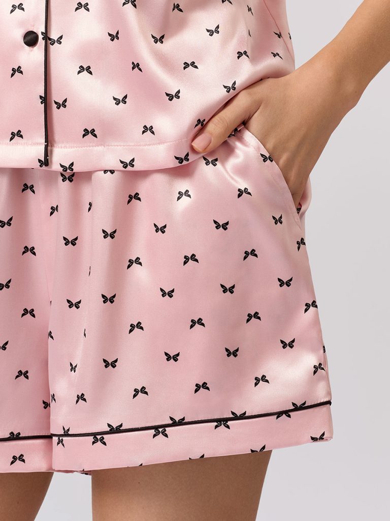 Пижама OMSA Pink Love рубашка укороченная и шорты, искусственный шёлк