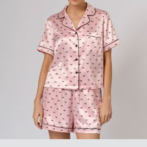 Пижама OMSA Pink Love рубашка укороченная и шорты, искусственный шёлк