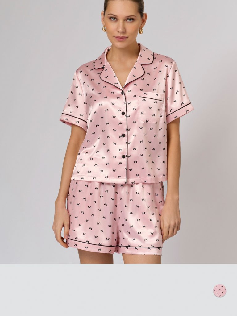 Пижама OMSA Pink Love рубашка укороченная и шорты, искусственный шёлк