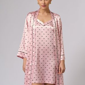 Халат OMSA Pink Love укороченный с принтом, искусственный шёлк