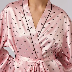 Халат OMSA Pink Love укороченный с принтом, искусственный шёлк