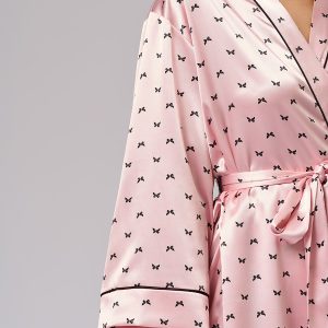 Халат OMSA Pink Love укороченный с принтом, искусственный шёлк