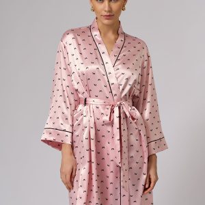 Халат OMSA Pink Love укороченный с принтом, искусственный шёлк