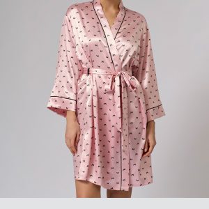 Халат OMSA Pink Love укороченный с принтом, искусственный шёлк