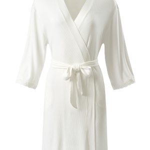 Халат OMSA Elegante с запахом, отделка кружевом, вискоза