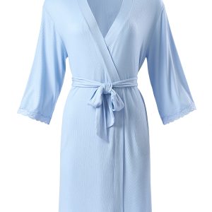 Халат OMSA Elegante с запахом, отделка кружевом, вискоза