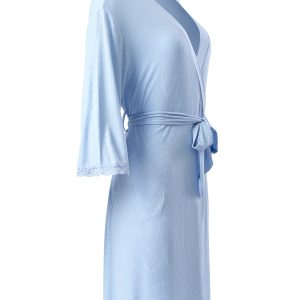 Халат OMSA Elegante с запахом, отделка кружевом, вискоза