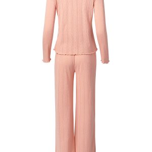 Пижама OMSA Pointelle Chic лонгслив и брюки широкие, ажурный хлопок