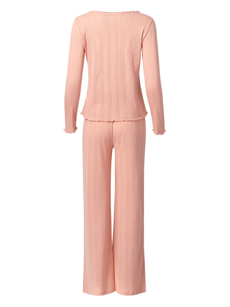 Пижама OMSA Pointelle Chic лонгслив и брюки широкие, ажурный хлопок