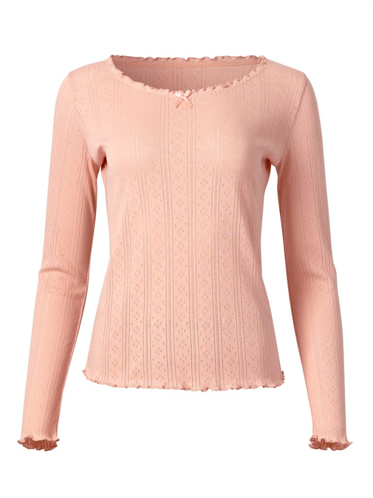 Пижама OMSA Pointelle Chic лонгслив и брюки широкие, ажурный хлопок