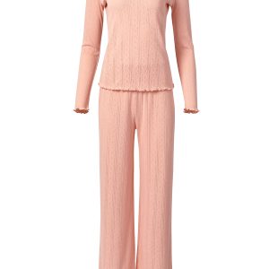 Пижама OMSA Pointelle Chic лонгслив и брюки широкие, ажурный хлопок