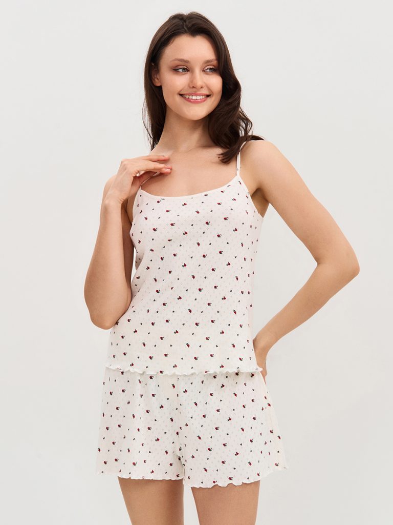 Пижама OMSA Pointelle Print топ на бретелях и шорты с гульфиком, ажурный хлопок