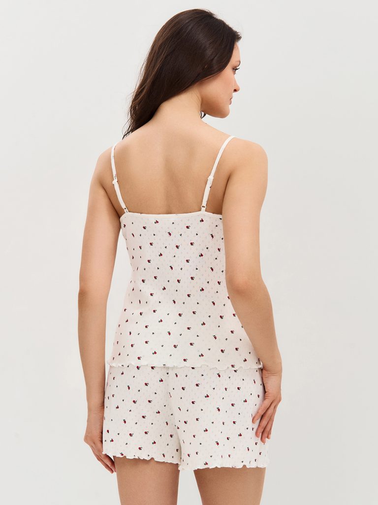 Пижама OMSA Pointelle Print топ на бретелях и шорты с гульфиком, ажурный хлопок