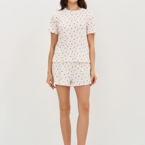 Пижама OMSA Pointelle Print футболка и шорты с гульфиком, ажурный хлопок