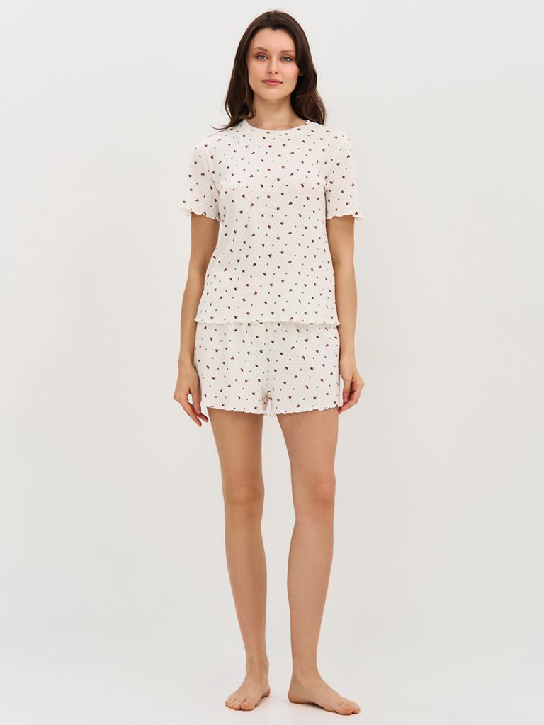 Пижама OMSA Pointelle Print футболка и шорты с гульфиком, ажурный хлопок