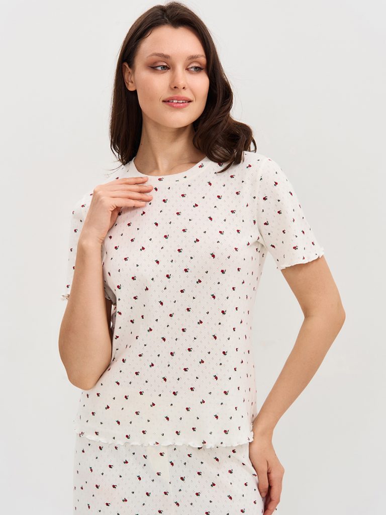 Пижама OMSA Pointelle Print футболка и шорты с гульфиком, ажурный хлопок