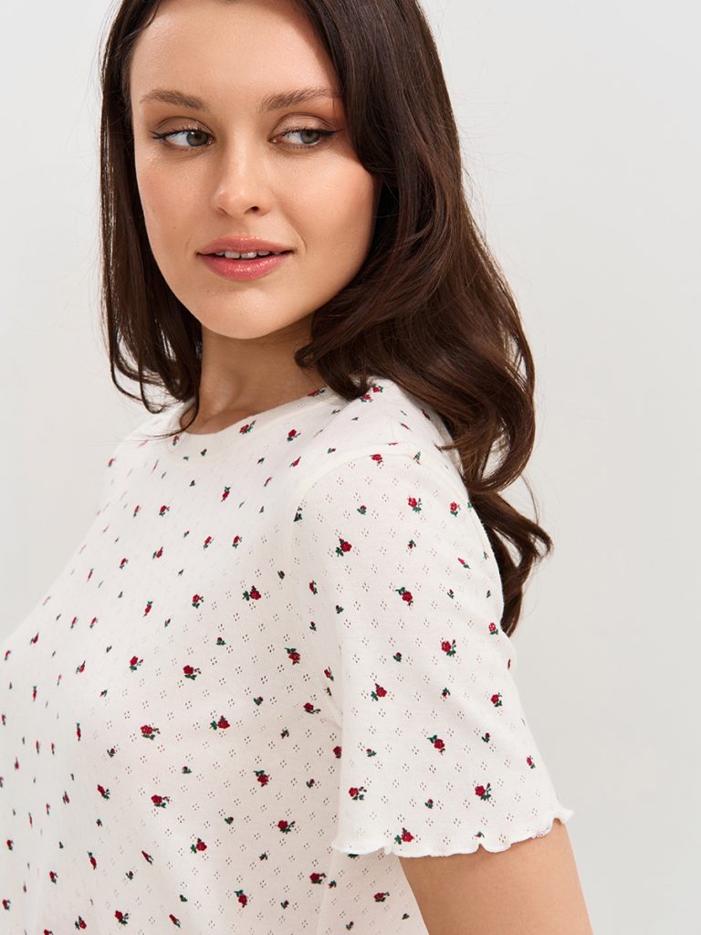 Пижама OMSA Pointelle Print футболка и шорты с гульфиком, ажурный хлопок