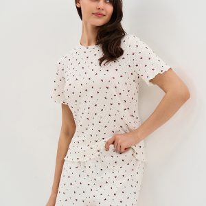 Пижама OMSA Pointelle Print футболка и шорты с гульфиком, ажурный хлопок