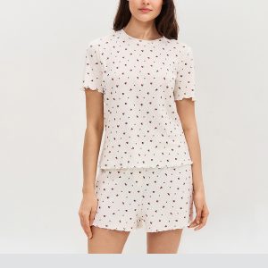 Пижама OMSA Pointelle Print футболка и шорты с гульфиком, ажурный хлопок