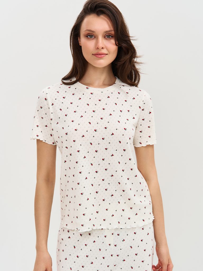 Пижама OMSA Pointelle Print футболка и брюки широкие с гульфиком, ажурный хлопок