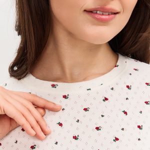 Пижама OMSA Pointelle Print футболка и брюки широкие с гульфиком, ажурный хлопок