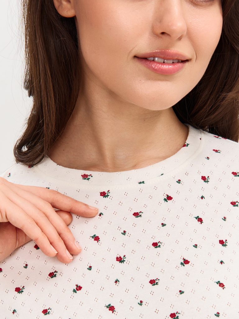 Пижама OMSA Pointelle Print футболка и брюки широкие с гульфиком, ажурный хлопок