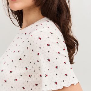 Пижама OMSA Pointelle Print футболка и брюки широкие с гульфиком, ажурный хлопок
