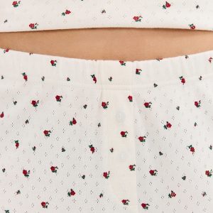 Пижама OMSA Pointelle Print футболка и брюки широкие с гульфиком, ажурный хлопок