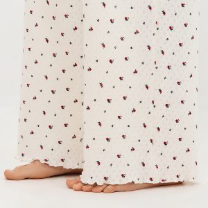 Пижама OMSA Pointelle Print футболка и брюки широкие с гульфиком, ажурный хлопок