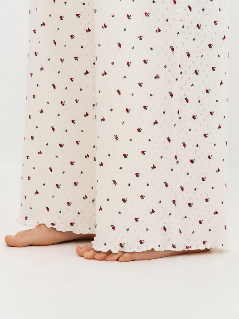 Пижама OMSA Pointelle Print футболка и брюки широкие с гульфиком, ажурный хлопок