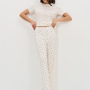 Пижама OMSA Pointelle Print футболка и брюки широкие с гульфиком, ажурный хлопок