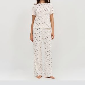 Пижама OMSA Pointelle Print футболка и брюки широкие с гульфиком, ажурный хлопок