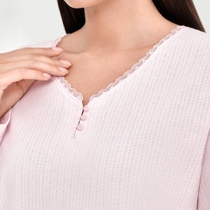 Пижама OMSA Prato лонгслив и брюки, хлопок с цветочным принтом и кружевом