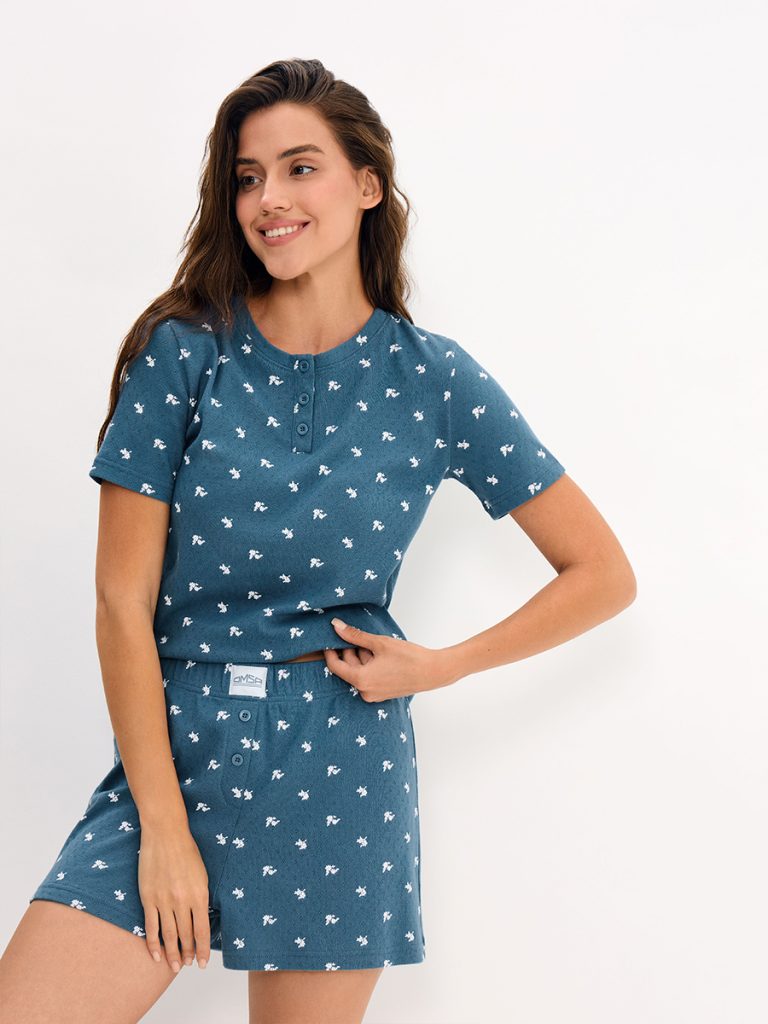 Пижама OMSA Pointelle Print AW26 футболка и шорты с планкой на пуговицах