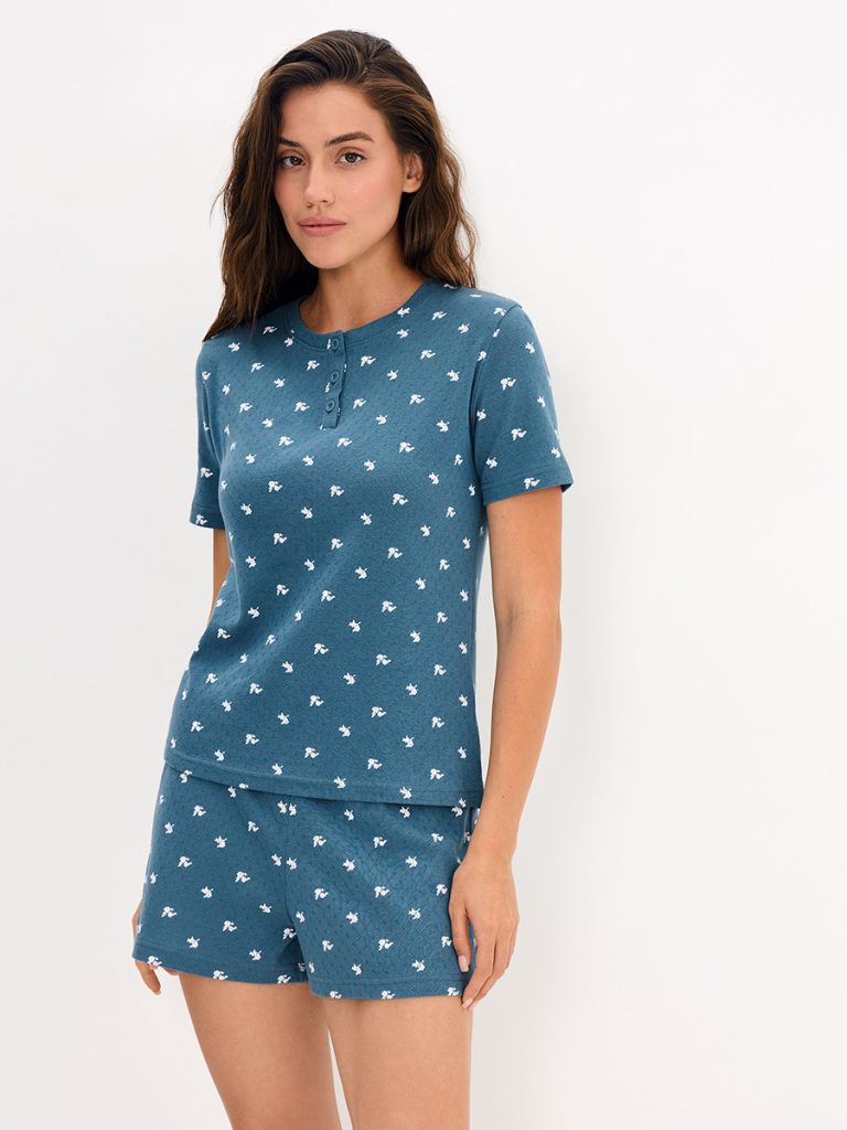 Пижама OMSA Pointelle Print AW26 футболка и шорты с планкой на пуговицах