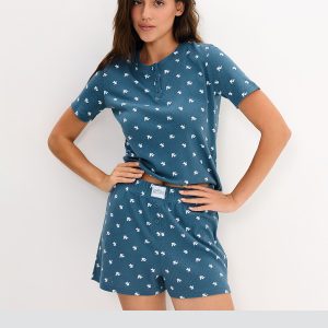 Пижама OMSA Pointelle Print AW26 футболка и шорты с планкой на пуговицах