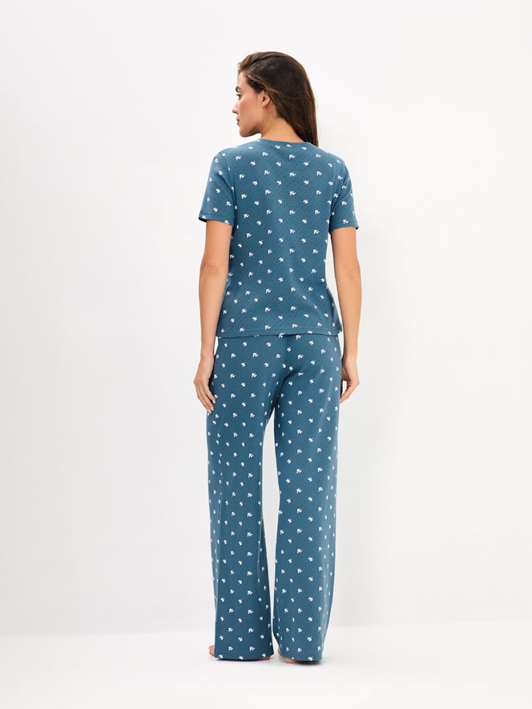 Пижама OMSA Pointelle Print AW26 футболка и брюки с планкой на пуговицах
