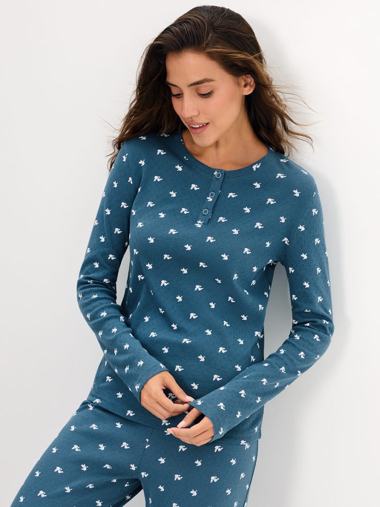 Пижама OMSA Pointelle Print AW26 лонгслив и брюки с планкой на пуговицах