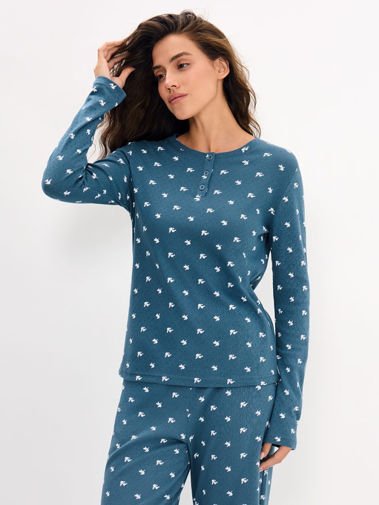 Пижама OMSA Pointelle Print AW26 лонгслив и брюки с планкой на пуговицах
